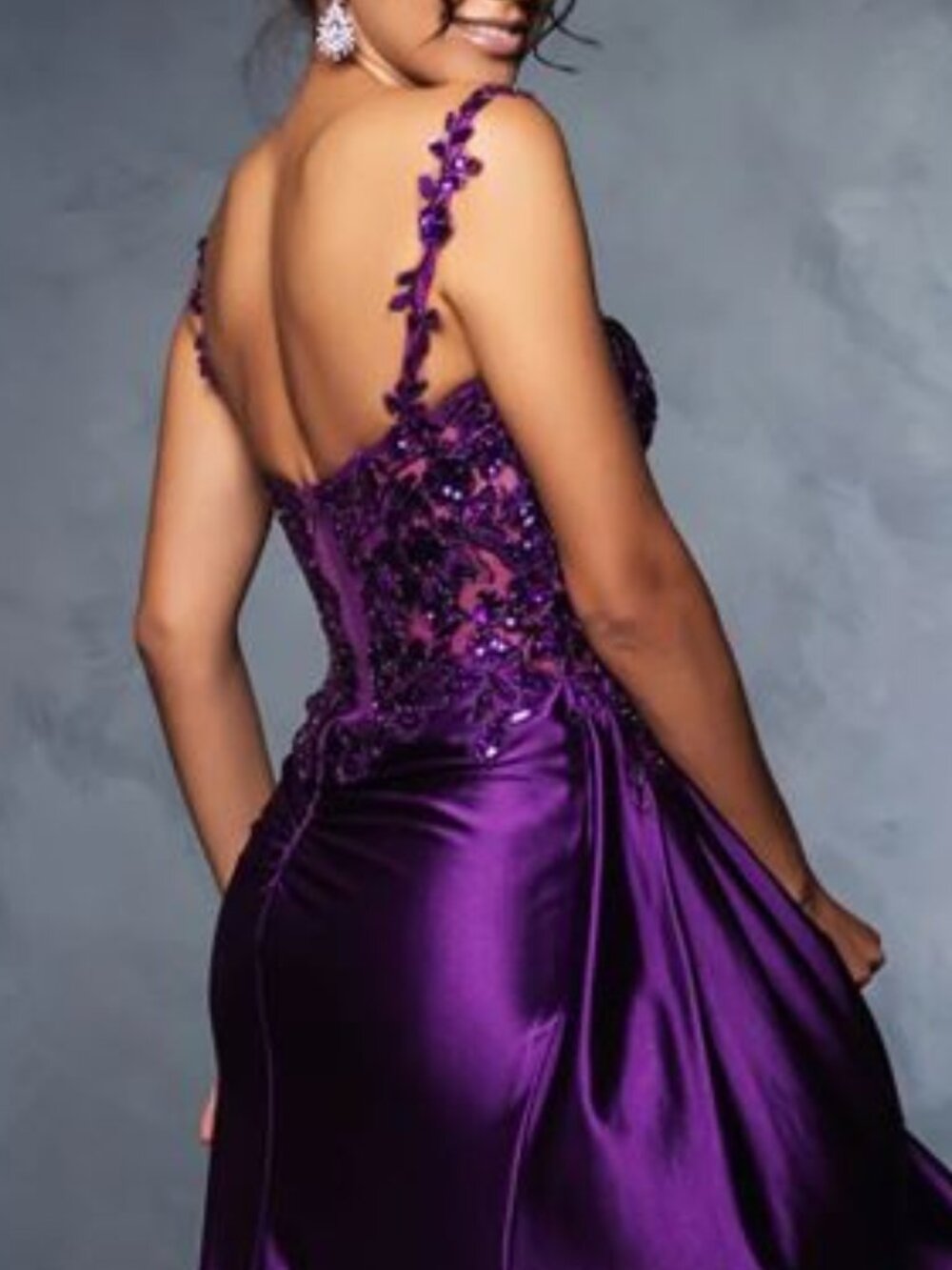 NWT May Queen MQ2145 Satin Prom Dress Eggplant Size 14 - Picture 4 of 6